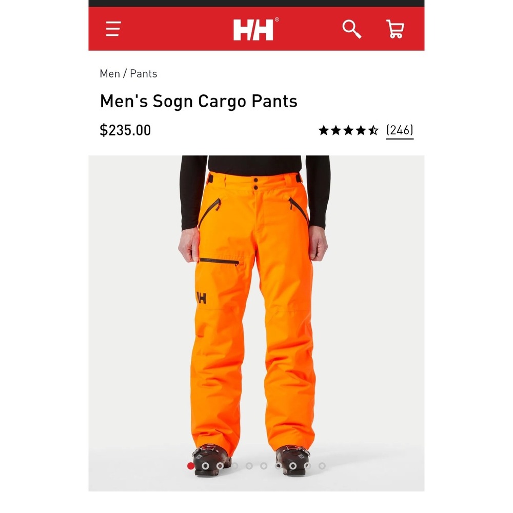 Helly Hansen Mens Sogn Cargo PantsNeonOrange Insulated Ski Snowboard L 65673-278